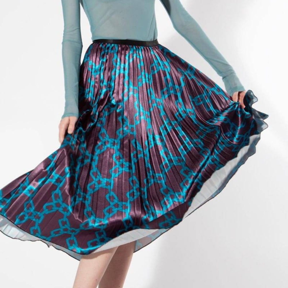 Beulah Teal Pleated Midi Skirt
